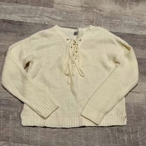 White Knit Sweater W/ Front Corset Tie